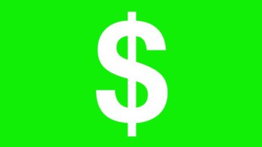 Doların canlandırılmış beyaz simgesi. Düz para sembolü. İş kavramı, para, finans. Düz vektör çizimi yeşil arkaplanda izole edildi.
