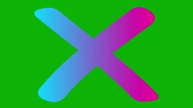 Animasyon pembe haçın mavi sembolü ortaya çıkıyor. Simge çizildi. İçki yasağı kavramı. Düz vektör çizimi yeşil arkaplanda izole edildi.