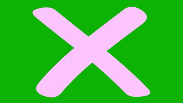 十字架のアニメーションされたピンクのシンボルが現れます アイコンが描かれている 禁止事項について 緑色の背景に単離されたフラットベクターイラスト — ストック動画