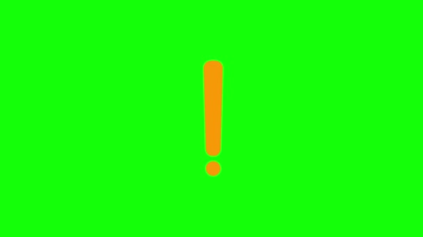 除外マークのアニメーションオレンジのシンボル シンボルの周りの光線からの放射線 情報の概念 ループされたビデオ 緑色の背景に単離されたベクトルイラスト — ストック動画