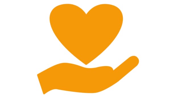 Animiertes Orangefarbenes Klopfendes Herz Auf Handfläche Geschlagenes Video Vom Herzschlag — Stockvideo