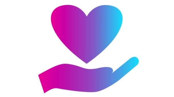 Animado Rosa Azul Batendo Coração Palma Mão Vídeo Loop Batimentos — Vídeo de Stock