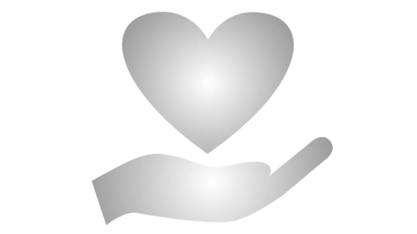 活跃的银色心脏在手掌上跳动 循环视频心跳 医药的概念 白色背景上孤立的向量图 — 图库视频影像