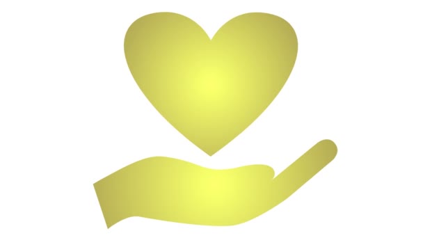 手のひらに描かれた金塊の心臓 ハートビートのループビデオ チャリティー 医学の概念 白い背景に隔離されたベクトルイラスト — ストック動画