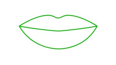 Canlandırılmış yeşil dudak sembolü artar ve azalır. Doğrusal simge. Döngülü video. Vektör illüstrasyonu beyaz arkaplanda izole edildi.