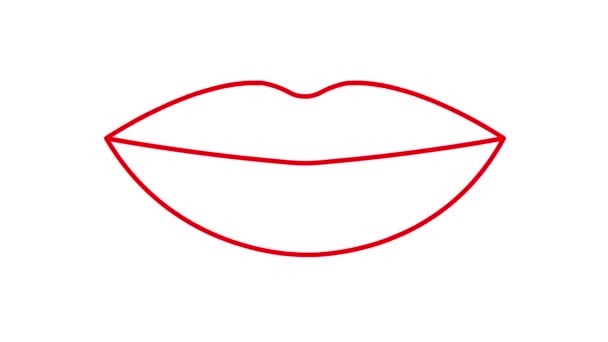 Símbolo Lábios Vermelhos Animado Aumenta Diminui Ícone Linear Vídeo Loop — Vídeo de Stock