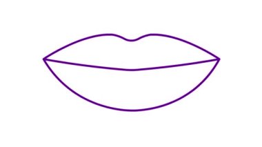 Animasyon mor dudak sembolü artar ve azalır. Doğrusal simge. Döngülü video. Vektör illüstrasyonu beyaz arkaplanda izole edildi.