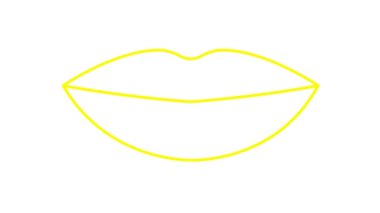 Animasyon sarı dudak sembolü artar ve azalır. Doğrusal simge. Döngülü video. Vektör illüstrasyonu beyaz arkaplanda izole edildi.