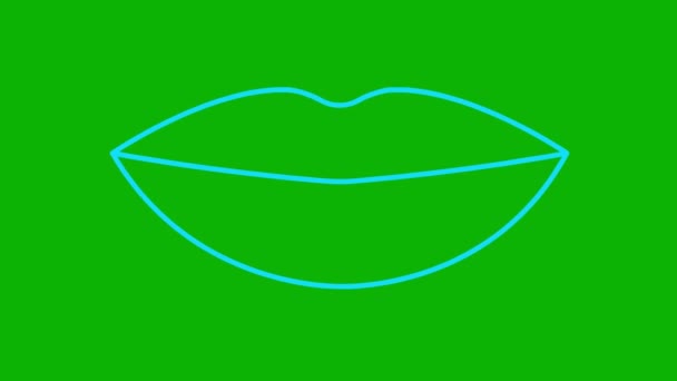 Символ Анімованих Блакитних Губ Збільшується Зменшується Лінійна Піктограма Відео Петлею — стокове відео