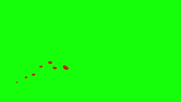 アニメーションの赤い唇は 波の中で右から左に飛びます 情熱の概念 緑の背景に隔離されたシンボルハート — ストック動画