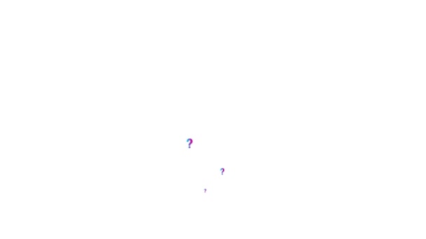 アニメーションされたピンクブルーの質問マークは 下から上に飛ぶ シンボルがスプレーされています ループされたビデオ 白い背景に単離されたフラットベクトルイラスト — ストック動画