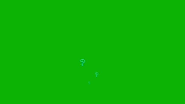 アニメーションされた青い線形の質問マークは底から上に飛びます 手描きのシンボルがスプレーされています ループされたビデオ 緑色の背景に単離されたフラットベクターイラスト — ストック動画