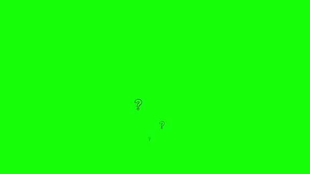 アニメーションブラックリニアの質問マークは 下から上に飛ぶ 手描きのシンボルがスプレーされています ループされたビデオ 緑色の背景に単離されたフラットベクターイラスト — ストック動画