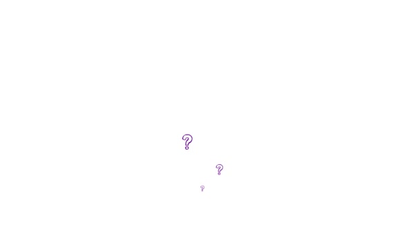 生动的紫色线形问号从下到上飞舞 手绘符号喷涂 循环视频 白色背景上孤立的平面矢量图解 — 图库视频影像