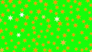 Animasyon turuncu yıldızlar parlar. Yıldızlı büyülü arka plan. Düz vektör çizimi yeşil arkaplanda izole edildi.