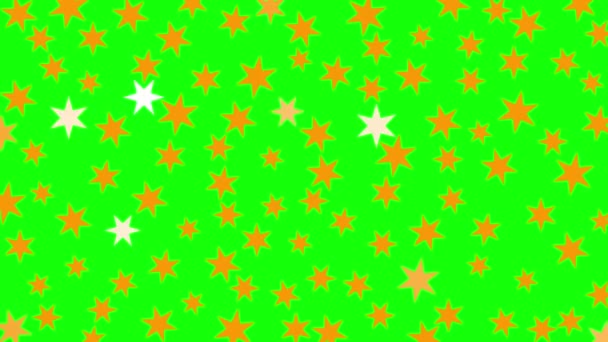 Animierte Orangefarbene Sterne Leuchten Sternenzauber Flache Vektordarstellung Isoliert Auf Grünem — Stockvideo