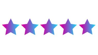 Beş pembe yıldızlı animasyon ürünü değerlendirmesi. Beyaz arkaplanda izole edilmiş vektör düz illüstrasyon