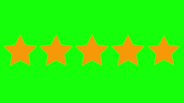 5つのオレンジ色の星をアニメーション化した顧客製品評価レビュー 緑の背景に隔離されたベクトルフラットイラスト — ストック動画