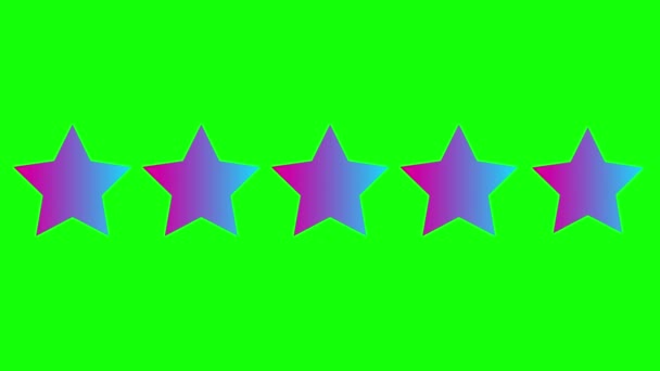 Пять Розовых Голубых Звёзд Векторная Плоская Иллюстрация Зеленом Фоне — стоковое видео