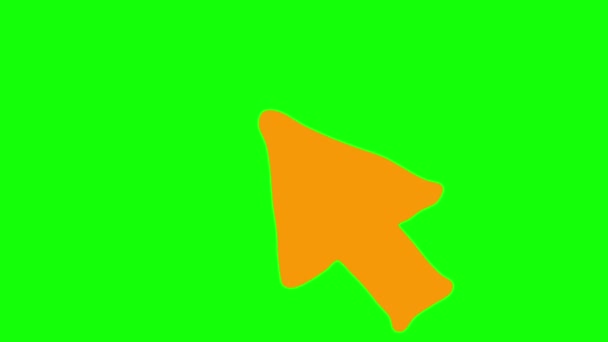 マウスカーソルのアニメーションされたオレンジ色のシンボル アローが移動してクリックします スケッチスタイルのアイコン 手描きベクターイラストを緑色の背景に分離 — ストック動画