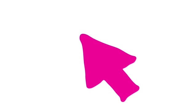 マウスカーソルのアニメーションマゼンタシンボル ピンクの矢が動き クリックします スケッチスタイルのアイコン 手描きベクターイラストを白背景に分離 — ストック動画