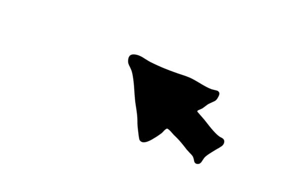 动画黑色符号鼠标光标与射线 箭头移动和点击 素描风格的图标 在白色背景上孤立的手绘矢量图 — 图库视频影像