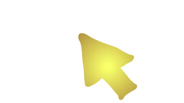 マウスカーソルのアニメーションゴールドシンボル アローが移動してクリックします スケッチスタイルのアイコン 手描きベクターイラストを白背景に分離 — ストック動画