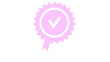 Animated pink quality mark. Approved or certified icon in a flat design. Vector illustration isolated on white background.