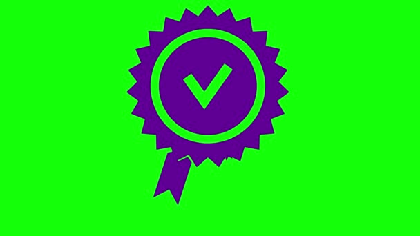 Marca Qualidade Violeta Animada Ícone Aprovado Certificado Design Plano Ilustração — Vídeo de Stock