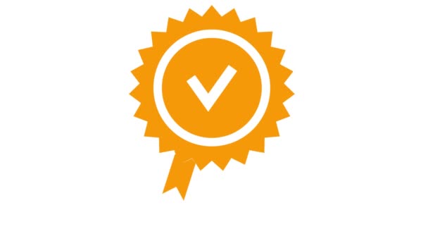 アニメーションオレンジの品質マーク フラットデザインで承認または認定されたアイコン 白い背景に隔離されたベクトルイラスト — ストック動画