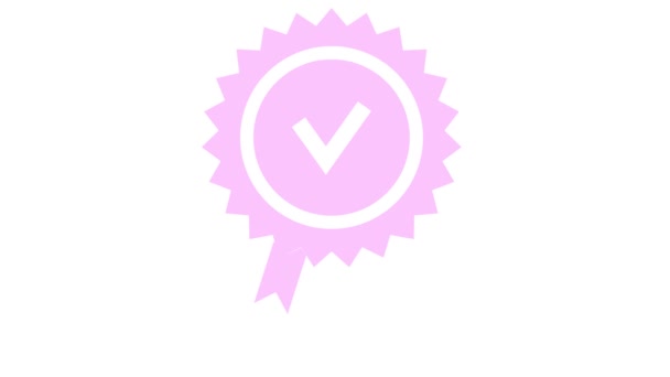 Marca Qualidade Rosa Animado Ícone Aprovado Certificado Design Plano Ilustração — Vídeo de Stock