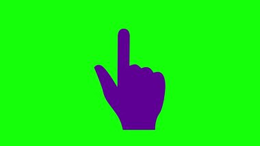 El ve işaret parmağının animasyon menekşe sembolü. İşaret parmağı işaretleri. Döngülü video. Yeşil arkaplanda izole edilmiş vektör düz illüstrasyon.