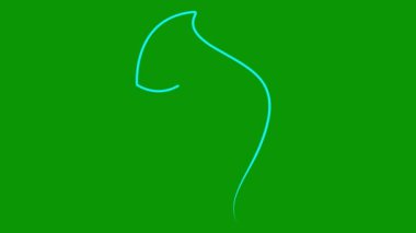 Bir kadının hareketli mavi çizgisel yüzü yavaş yavaş çizilir. Kurdeleli güzel bir kızın başı. Tek sıra. Güzellik anlayışı. Döngülü video. Vektör illüstrasyonu yeşil arkaplanda izole edildi.