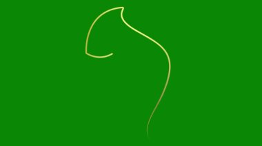 Bir kadının hareketli altın çizgisel yüzü yavaş yavaş çizilir. Kurdeleli güzel bir kızın başı. Tek sıra. Güzellik anlayışı. Döngülü video. Vektör illüstrasyonu yeşil arkaplanda izole edildi.