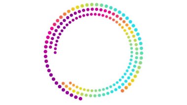 Renkli renkli dairesel çerçeve dönüşleri. Noktalı çemberin çok renkli sembolü döner. Uzayı metin için kopyala. Vektör illüstrasyonu beyaz arkaplanda izole edildi.