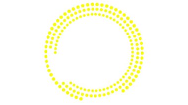 Animasyon sarı dairesel çerçeve dönüşleri. Noktalı çemberin sembolü dönüyor. Uzayı metin için kopyala. Vektör illüstrasyonu beyaz arkaplanda izole edildi.