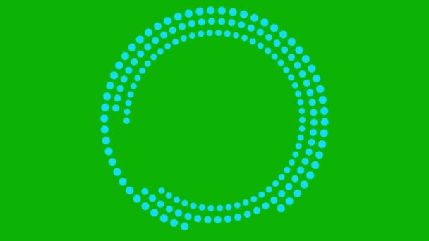 アニメーションブルーの円形フレームスピン ポイントサークルからのシンボルが回転します テキストのためのスペースをコピーします 緑色の背景に分離されたベクトルイラスト — ストック動画