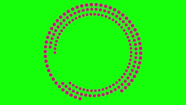 アニメーションピンクの円形フレームスピン ポイントサークルからのマゼンタシンボルが回転します テキストのためのスペースをコピーします 緑色の背景に分離されたベクトルイラスト — ストック動画