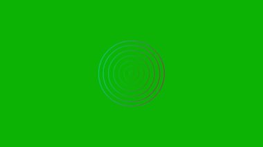 Animated increasing pink blue line circles from the center. Vector illustration isolated on green background.