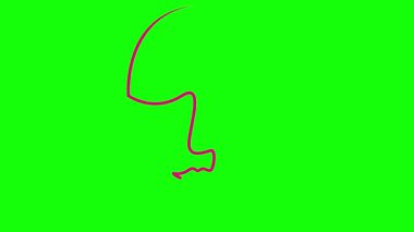 Kapalı gözlü bir insanın canlı morumsu çizgisel yüzü yavaş yavaş çizilir. Kurdeleden pembe kafa. Tek sıra. Güzellik anlayışı. Döngülü video. Vektör illüstrasyonu yeşil arkaplanda izole edildi.