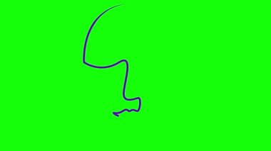 Kapalı gözlü bir insanın canlı mor çizgisel yüzü yavaş yavaş çizilir. Kurdeleden başa. Tek sıra. Güzellik anlayışı. Döngülü video. Vektör illüstrasyonu yeşil arkaplanda izole edildi.