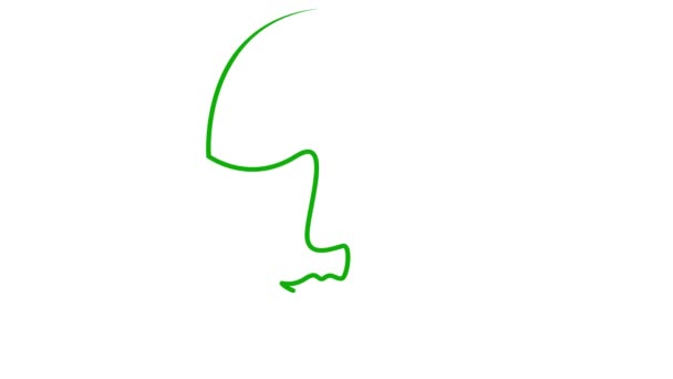 目を閉じた人間のアニメ化された緑色の線形の顔が徐々に描かれます リボンからヘッド シングルライン 美のコンセプト ループされたビデオ 白い背景に隔離されたベクトルイラスト — ストック動画