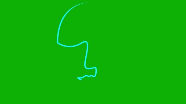 目を閉じた人間のアニメーションされた青い線形の顔が徐々に描かれます リボンからヘッド シングルライン 美のコンセプト ループされたビデオ 緑色の背景に分離されたベクトルイラスト — ストック動画