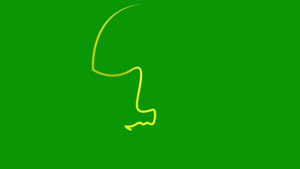 目を閉じた人間のアニメーションされた黄金線形の顔が徐々に描かれます リボンからヘッド シングルライン 美のコンセプト ループされたビデオ 緑色の背景に分離されたベクトルイラスト — ストック動画