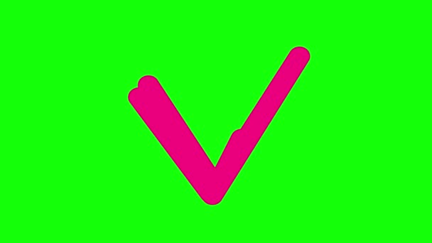 Анимированный Розовый Значок Галочки Нарисованный Маркером Появляется Символ Ручной Работы — стоковое видео