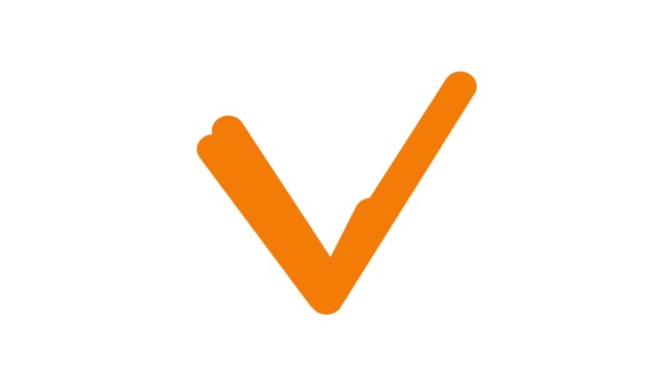Анимированный Оранжевый Значок Галочки Нарисованный Маркером Появляется Нарисованный Вручную Символ — стоковое видео