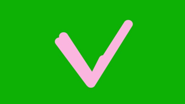 Анимированный Розовый Значок Галочки Нарисованный Маркером Появляется Нарисованный Вручную Символ — стоковое видео