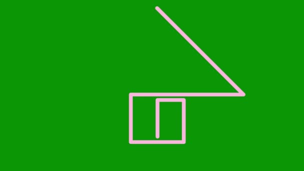 家のアニメーションされたピンクの線形シンボルが徐々に描かれます 家のコンセプト 不動産 ループされたビデオ 緑色の背景に分離されたベクトルイラスト — ストック動画