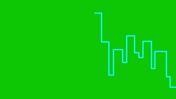 街のアニメーションブルーのシルエットが描かれています リニアタウン ループビデオだ 建築の概念 緑の背景に孤立した線ベクトル図 — ストック動画