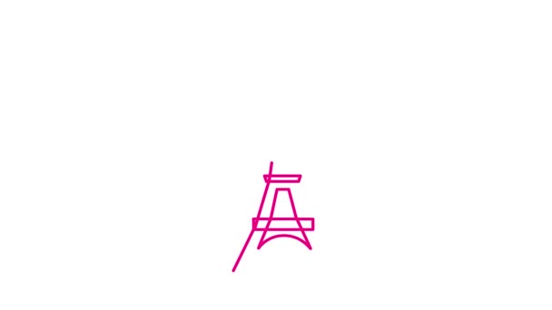 撮影したマゼンタ エッフェル塔 フランスのリニアピンクシンボル ループされたビデオ パリのコンセプト 白い背景に単離された線ベクトルイラスト — ストック動画